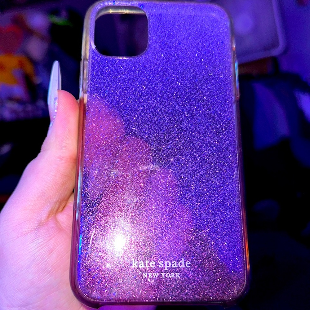 iPhone 11 Pro Kate Spade case Ombré pink purple with silver sparkle flecks